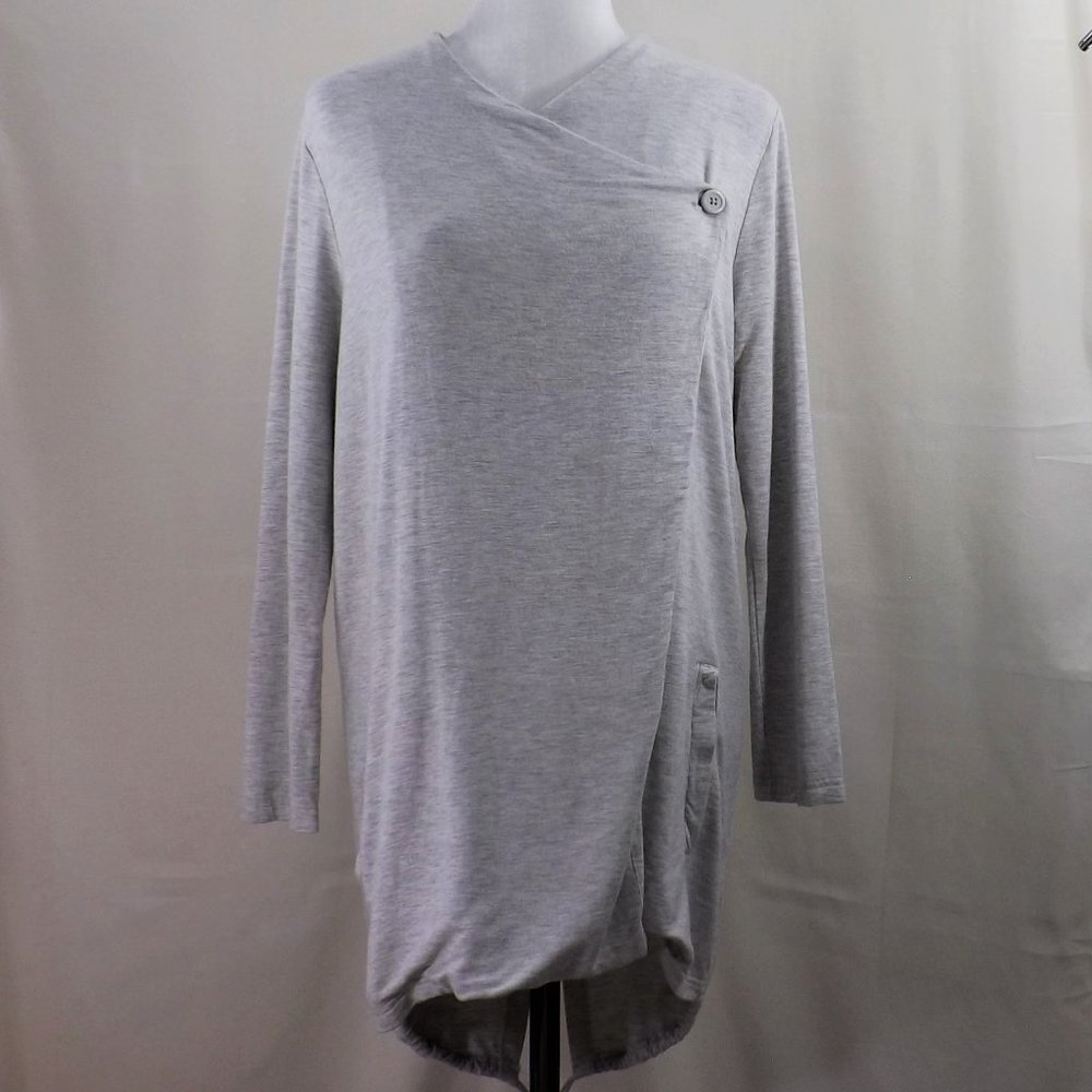 cupcakes & cashmere Grey Haze Viscose Wrap w Tux Tails Cape Wrap Jacket Coat M - Picture 1 of 16